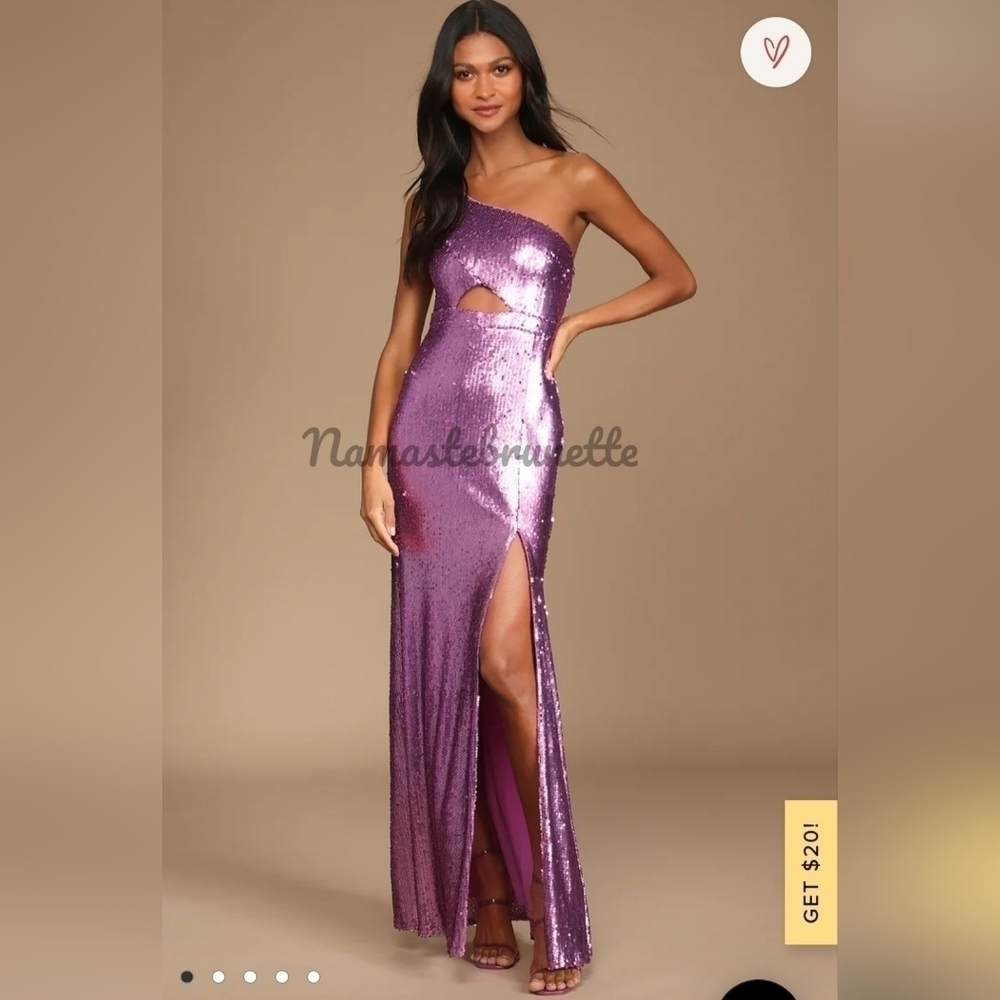$98 NWT Lulu's Sequin One-Shoulder Cutout Mermaid Maxi Dress